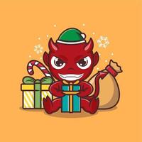 cute cartoon devil on christmas vector