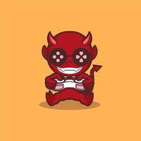 cute cartoon devil with joystick vector