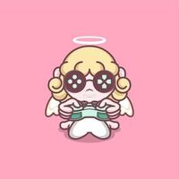 cute cartoon angel with joystick vector