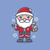 cute cartoon santa claus playing baseball vector