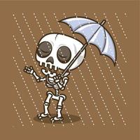 cute cartoon skull with umbrella vector