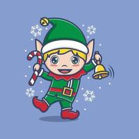 linda dibujos animados Navidad duende vector