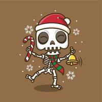 linda dibujos animados cráneo en Navidad vector