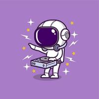 linda dibujos animados astronauta jugando DJ vector