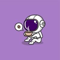 cute cartoon astronaut enjoying coffee vector