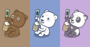 cute cartoon polar bear and panda vector