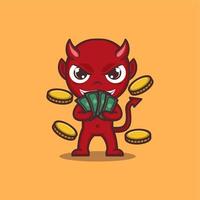 cute cartoon devil rich with money vector