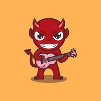 cute cartoon devil playing guitar vector