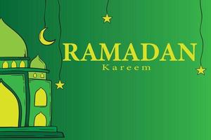 Vector islamic greetings ramadan kareem yellow green background card design