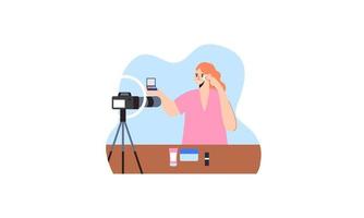 Beauty blogger recording makeup tutorial video for her vlog illustration vector