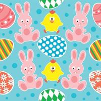 Easter seamless background with funny rabbits and chickens vector