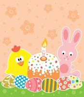 Easter background card with bunny and chicken. Vector illustration