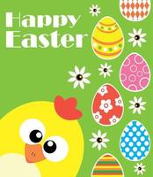 Happy Easter background with funny chicken ,green vector