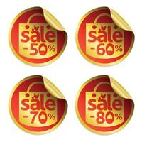 Easter gold sale stickers 50,60,70,80 with egg in the grass and chicken vector