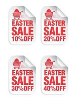 Easter Sale white sticker set with red text. Sale 10, 20, 30, 40 off vector