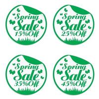 Spring design stickers set 15, 25, 35, 45 off with butterflies vector