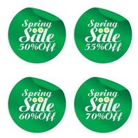 Spring sale stickers set 50, 55, 60, 70 off with flowers vector