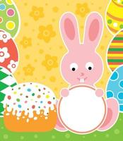 Easter background card with rabbit and cake. Vector illustration