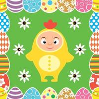 Easter seamless with kid in chicken costume vector