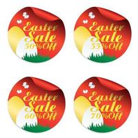 Easter red sale stickers set 50, 55, 60, 70 off with eggs vector