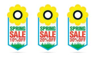 Set of colorful Spring sale badges 10, 20, 30 off with flower vector