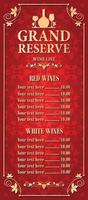 Grand reserve. Long Wine list on a vintage style on a red background vector