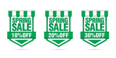 Shopping sale. Set of Spring sale green badges 10, 20, 30 off vector