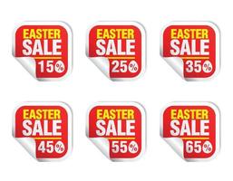 Easter Sale red sticker icon set. Sale 15, 25, 35, 45, 55, 65 off vector