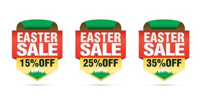 Easter sale set badges 15, 25, 35 off with Easter eggs vector