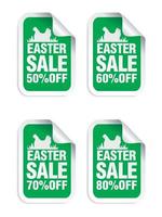 Easter Sale green sticker. Sale 50, 60, 70, 80 off. Stickers set with chicken vector