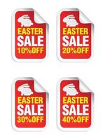 Easter Sale red sticker. Sale 10, 20, 30, 40 off. Stickers set with bunny. vector