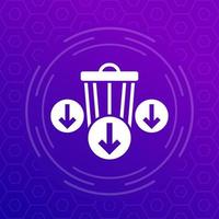 Reduce waste icon with a trash bin and arrows, vector