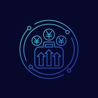 portfolio growth, profit increase line icon with yuan vector