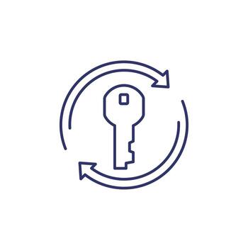 cambio llave línea icono en blanco vector