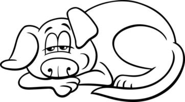 dibujos animados soñoliento perro o perrito acostado abajo colorante página vector