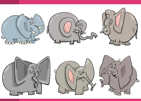 cartoon happy elephants comic characters set
