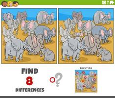 differences game with cartoon elephants characters vector