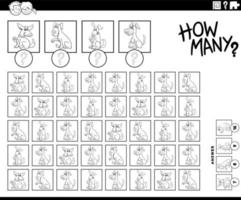 how many cartoon dogs counting task coloring page vector