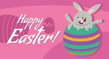 cartoon Easter bunny hatching from an egg greeting card vector