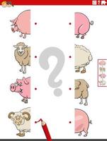 match halves of pictures with farm animals educational task vector