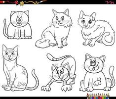 dibujos animados gatos cómic caracteres conjunto colorante página vector