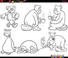 gracioso dibujos animados osos animal caracteres conjunto colorante página vector