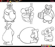 funny cartoon bears animal characters set coloring page vector