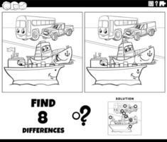 differences game with cartoon vehicles coloring page vector