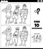 differences game with cartoon tourists coloring page vector