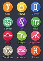 Zodiac Symbol Flat Design Set, Vector Illustration