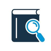 Magnifying Glass with Book Silhouette Icon. Search Books concept. Bookstore Icon. Search Button for Web Pages. Library and Bookstore symbol. Vector Isolated Illustration.
