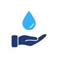 Hand with Water Drop Silhouette Icon. Charity, Care, Save, Volunteering and Donate Concept. Save Water and Help for Poor and Homeless Color Icon. Sign for Ecology. Vector Isolated Illustration.