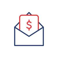 Envelope with Payment Bill linear Icon. Dollar Bill Line Pictogram. Financial Reward, Payment and Transfer Icon. Opened Envelope with Money. Editable stroke. Vector illustration.