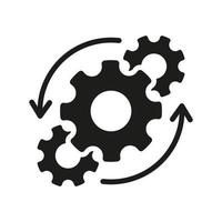Workflow Cog Wheel Symbol Pictogram. Circle Gear Work Progress Silhouette Icon. Gear and Round Arrow Business Technology Process Black Icon. Isolated Vector Illustration.